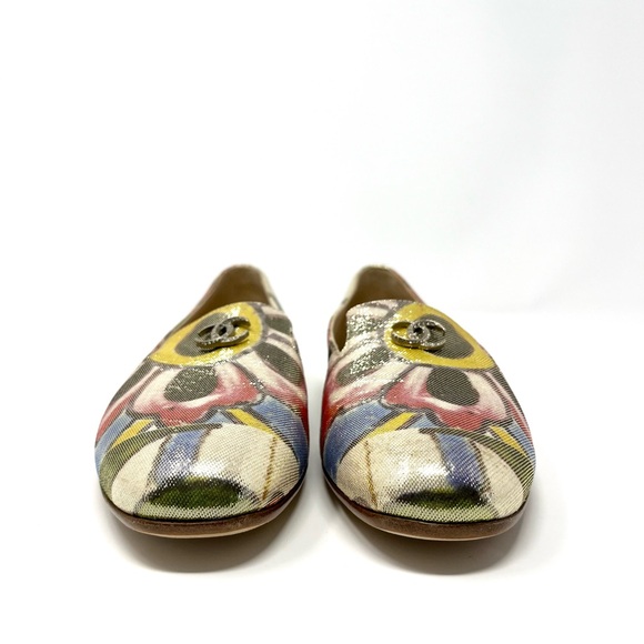 NEW Chanel Interlocking CC Logo Loafers Flats Shoes Gold Floral Leather 36.5 6 - Picture 7 of 12